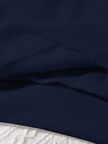 Flirla Plus Size Letter Graphic Pocket Drop Shoulder Sweatshirt - Navy Blue - View 5