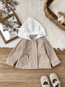 SHEIN Baby Girl Autumn&Winter Coat Casual Style Thicker And Warmer Jacket Fall - Khaki - View 5
