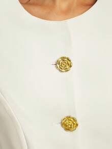 Silquee 女士优雅通勤纯色褶边连衣裙 - 米色 - 查看 6