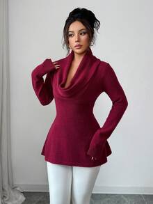Elenzga 女士秋冬休闲复古套头毛衣，优雅百搭，适合外出、约会、工作、上学、度假等场合 - 酒紅色 - 查看 5