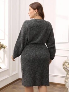 Modelyn Women's Solid Color Fashionable Crew Neck Bodycon Sweater Dress In Fall/Winter - Grey - View 5