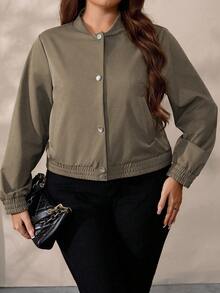 SHEIN Plus Size Women's Solid Color Casual Jacket Fall Winter Cloth For Women Autumn - Army Green - View 8
