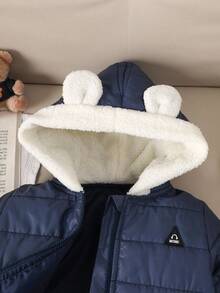 SHEIN 1pc Baby Boys And Girls Unisex Blue Casual Cute Bear Embroidered 3D Ear Sweatshirt Zip-Up Long Sleeve Quilted Padded Coat, Loose Fit Comfortable, Suitable For Outdoor, Home, Sports, Party In Winter Baby Boy Winter Coat Baby Boy Jacket With Ears Baby Boy Winter Coat Baby Boy Warm Winter Jacket Baby Bear Ear Winter Coat Winter Coats Baby Boy Coat With Hood Baby Boy Winter Coat Fall - Blue - View 4