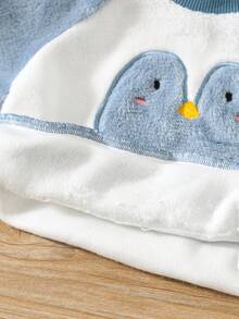 SHEIN 2pcs/Set Kids Baby Boy/Girl Cute Animal Cartoon Embroidered Raglan Sleeve Crew Neck Long Sleeve Top And Pants Cozy Plush Flannel Pajamas Set, Autumn/Winter - Multicolor - View 5