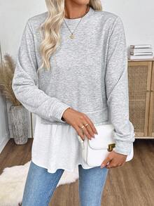 EMERY ROSE Áo nỉ chắp vá màu tương phản thường ngày dành cho nữ, mùa thu - Nhiều màu - Xem 5