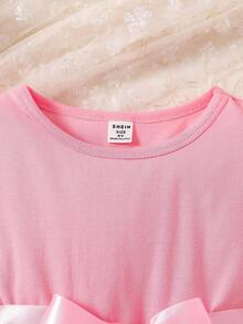 Elladie kids Young Girl New Style Round-Neck Knit Top Mesh A-Line Dress - Pink - View 7