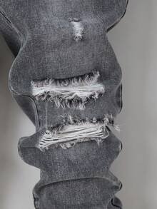 SHEIN Tween Boys' Casual Versatile All-Match Vintage Distressed Washed Comfortable Denim Set, Suitable For Daily Wear, New Arrival 2024 Fall Winter - Grey - View 4
