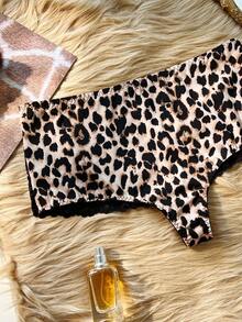 SHEIN 1pc Plus Size Women Leopard Print Lace Patchwork Panty - Multicolor - View 3