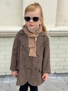 Playful Pals 女童羊毛混纺呢子大衣，高端英伦风缺口领口复古格纹，时尚优雅，适合秋冬日常穿着和朋友聚会