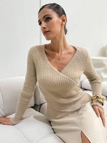 Lavishia Khaki Faux Fur V-Neck Long Sleeve Fitted Women Sweater In Fall/Winter Winter Clothes Winter Clothes For Women Women's Winter Sweater Going Out Outfit Tops For Going Out Long Sleeve Going Out Top Chic Blouse For Women Fall Clothes For Women Fall Outfits For Women Autumn Outfits For Women Autumn Clothing For Women