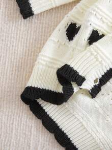 SHEIN مجموعة كنزة صوفية وبنطلون محبوكة للأطفال البنات بنمط قلب ملون، كاجوال للخريف/الشتاء، 2 قطعة