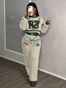 Slaydiva 2025秋冬/女士秋装/女装秋装/女士冬装/冬装/Y2K/街头潮流/女士两件套/返校季/女士外出服/23号雄鹰图案 - 彩色 - 查看 4