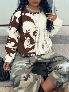 Rovax Sudadera de cuello redondo oversize con hombros caídos y mangas largas