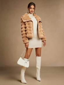 Silquee Abrigo de mujer casual con cuello de solapa y botones, de piel sintética, para otoño/invierno - Camel - Ver 4