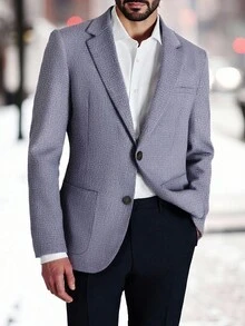 Manfinity Mode Men's Fashion Single-Breasted Lapel NeckSuit & Pants Set - Navy Blue - View 10