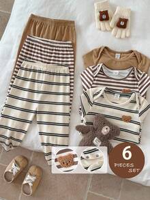 LMoss Kids 2件套男婴针织纯色条纹圆领连体衣和裤子套装 - 彩色 - 查看 7