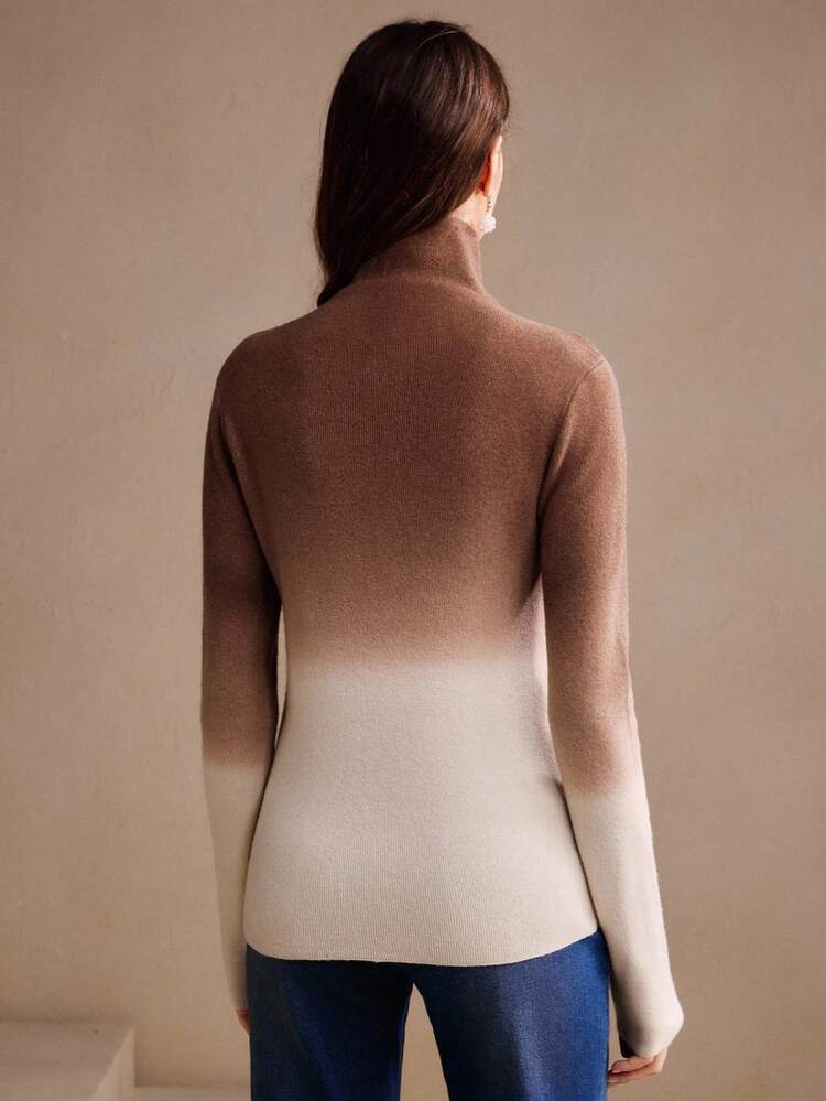 French Elegant Elegant Dignified Ombre Turtleneck Slim Fit Wool Sweater, Autumn/Winter