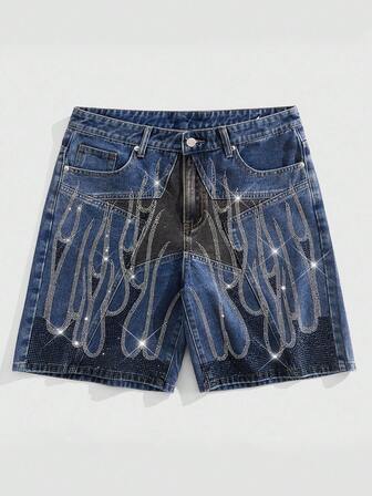 Street Life Lässige Mode Strass-Knopf vielseitige Herren Jeans-Shorts