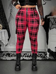 SHEIN Whyspr Grunge Punk Plus Size Women Punk Plaid Print Dark Style Leggings - Multicolor - View 4