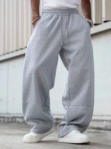 Major Grit Men's Solid Color Drawstring Waist Pockets Wide Leg Loose Casual Sweatpants - Light Grey - View 6
