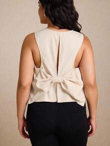 CosyJoli Plus Size Apricot Bowknot Back Hollow Out Casual Camisole For Women, Summer - Apricot - View 4