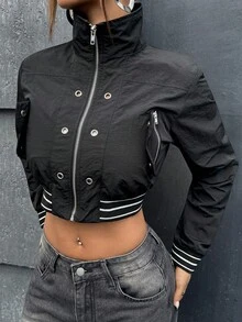 SHEIN ICON 秋冬女士黑色长袖时尚夹克 - 黑色 - 查看 13
