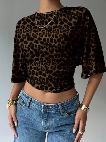 Aloruh 女士豹纹短袖飘逸T恤