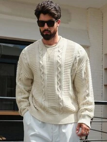 DAZY Herren Pullover in Apricot mit Herbst-Kabel-Textur Muster - Aprikosenfarben - Übersicht 4