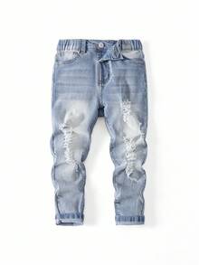 Young Boy Retro Casual Blue Distressed Faded Skinny Jeans, Daily & Holiday Wear Destroyed Denim For Kids Ripped Toddler Jeans Toddler Boy Jeans Kids Ripped Jeans Kids Jeans Fall Winter Boy 13 Drip Boy Kids 8 9 Distressed Boys Boys Sets Jean Boy 5y - Blue - View 2