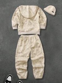 SHEIN Coolqubz 2pcs/Set Young Boy Casual Solid Color Tie-Dye Sweatshirt + Pants, Suitable For Daily, School, Travel, Outdoor Play, Spring Autumn Fall, Back-To-School - Apricot - View 2
