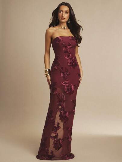 Silquee Sexig, åtsittande linneklänning med 3D-mönster