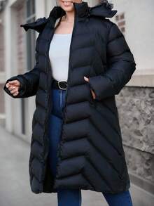 EURMUSE Plus Size Women's Zip Up Fuzzy Trim Hooded Puffer Coat, For Winter