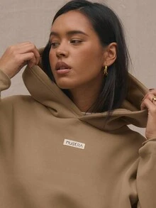 MUSERA Logo刺绣贴片超大款连帽衫宽松卫衣返校舒适可爱休闲日常Y2K街头风胶囊衣橱春季机场穿搭 - 棕色 - 查看 7