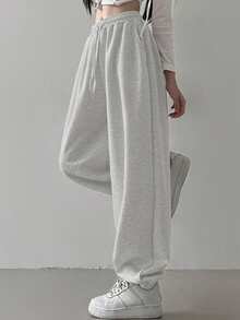 DAZY 女式休闲抽绳腰慢跑裤，适合秋冬季运动裤 - 淺灰色 - 查看 4