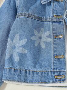 SHEIN Young Girl Floral Print Button Front Casual Long Sleeve Denim Jacket Fall Winter - Medium Wash - View 5