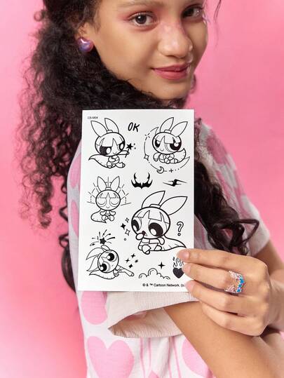 FanGlow THE POWERPUFF GIRLS X SHEIN Hình xăm dán thảo dược Blossom 1 cái, không phai màu hay phản chiếu trong 14 ngày, thích hợp cho vai, cổ, xương quai xanh, cánh tay, hình xăm nghệ thuật trên cơ thể.