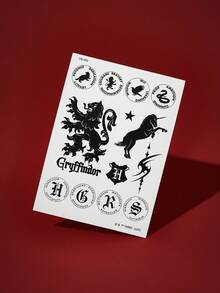 HARRY POTTER X SHEIN FanGlow Hogwarts House 1pc Herbal Juice Semi Permanent Tattoo Sticker That Last For 14 Days Without Fading Or Reflecting, Suitable For Shoulder, Neck, Collarbone, Arm, Body Art Tattoo Sticker