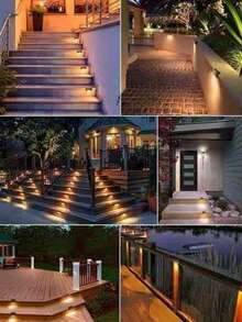 4个太阳能LED灯，防水花园灯，自动点亮户外灯，花园庭院装饰，适用于庭院、楼梯扶手、围栏、墙壁照明