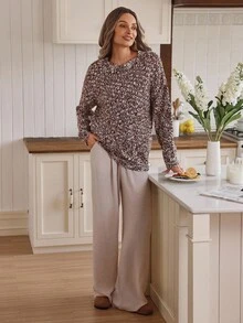 Louniche Casual Snowflake Pattern Brown Long Sleeve Sweater For Women, Autumn/Winter - Brown - View 4
