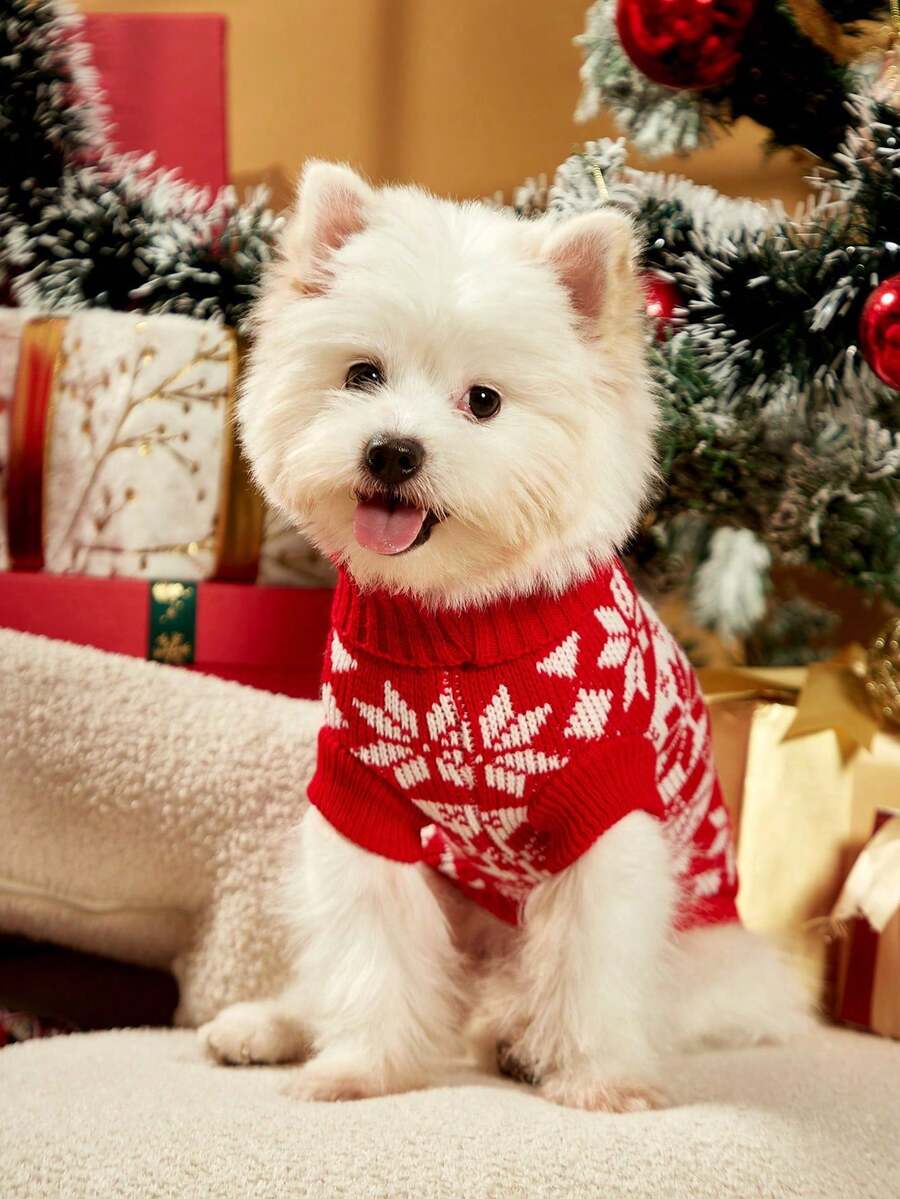 PETSIN Christmas Red & White Warm Pet Sweater, Suitable For Pet Outdoor Wear In Autumn And Winter