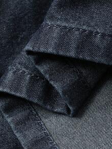 DAZY 女士圆领半拉链荷叶边牛仔上衣和长款牛仔裙休闲牛仔套装 - 深色水洗藍 - 查看 7