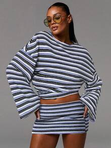 Athîral Women's Casual Sexy Commuter Striped Print Bodycon Mini Skirt, Summer - Multicolor - View 4