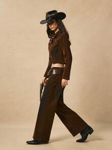 Easelle Áo khoác denim cổ bẻ phong cách Boho Chic cổ điển dành cho nữ Áo khoác nữ màu nâu Áo khoác nữ màu nâu ngắn Áo khoác nữ màu nâu nhung Áo khoác ngắn Áo khoác nữ kiểu miền Tây - Nhiều màu - Xem 12