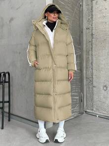 EURMUSE Modischer Stil, Steppmantel mit Jacquard-Band-Details für den Winter - Aprikosenfarben - Übersicht 7