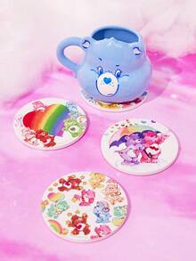 SHEIN X Care Bears 杯垫4件套，吸水饮料杯垫带支架，热带度假风格陶瓷饮料杯垫，用于保护桌面，茶几装饰，非常适合家居装饰，搬家礼物 - 彩色 - 查看 2