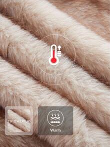 Anewsta 奢华蓬松人造毛领修身中长款大衣，冬季人造毛外套 - 米色 - 查看 2