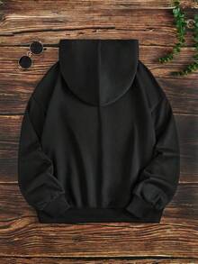 EMERY ROSE Plus Size Women Halloween Witch Print Dropped Shoulder Drawstring Hoodie Sweatshirt, Thick Fabric, Suitable For Autumn/Winter Halloween Costumes