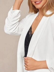 SHEIN Clasi Áo khoác blazer trơn cổ khăn choàng cho mùa thu/đông - trắng - Xem 6