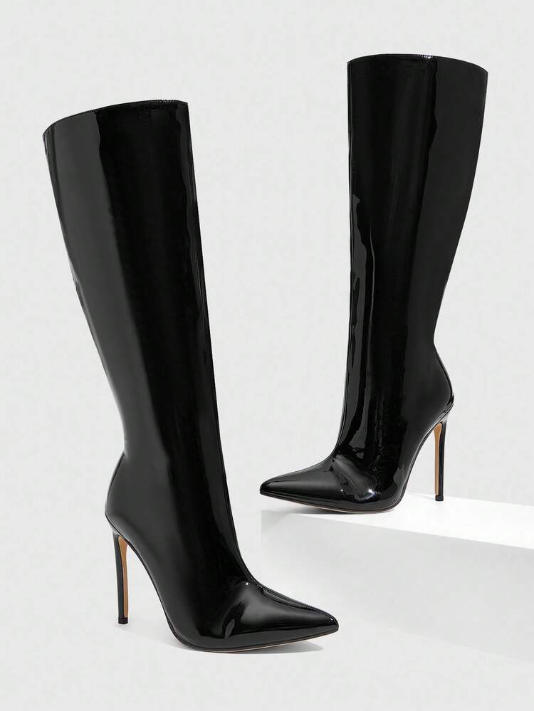 CUCCOO SZL Women's Fashionable Black Sexy Pointed Toe Slim High Heel Thigh High Boots, Dress Knee-High Boots For Party, Banquet, Gathering For Christmas Valentine's Day Spring Shoes