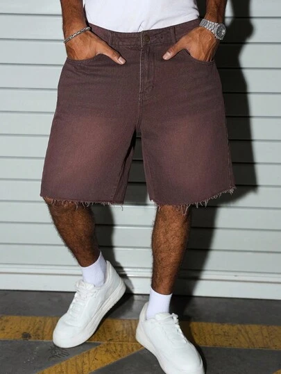 PAVTROS Men's Simple Loose Solid Color Denim Shorts With Pockets, Suitable For Everyday Wear